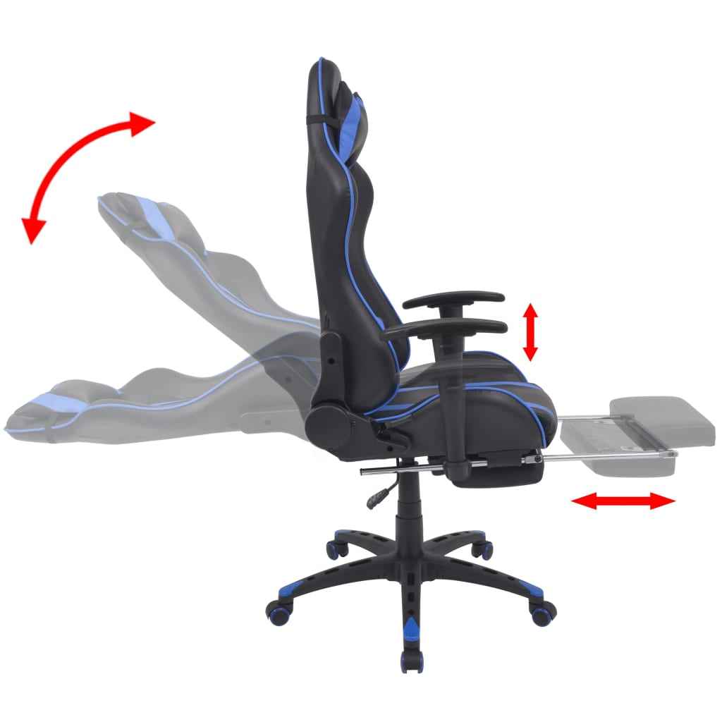vidaXL Bureau-/gamestoel verstelbaar met voetensteun blauw