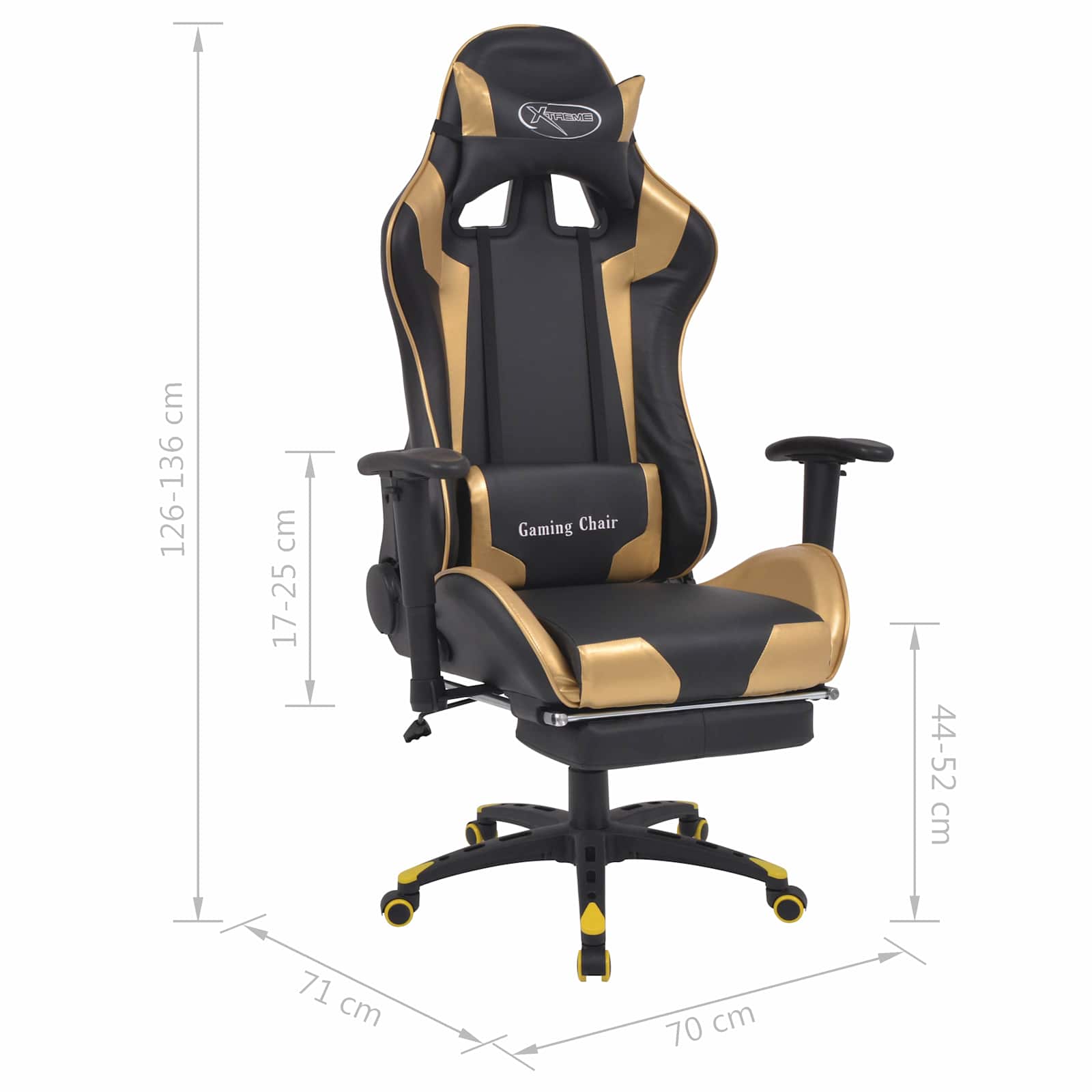 vidaXL Gaming Stoel Goud 70 x 71 x 136 cm Kunstleer