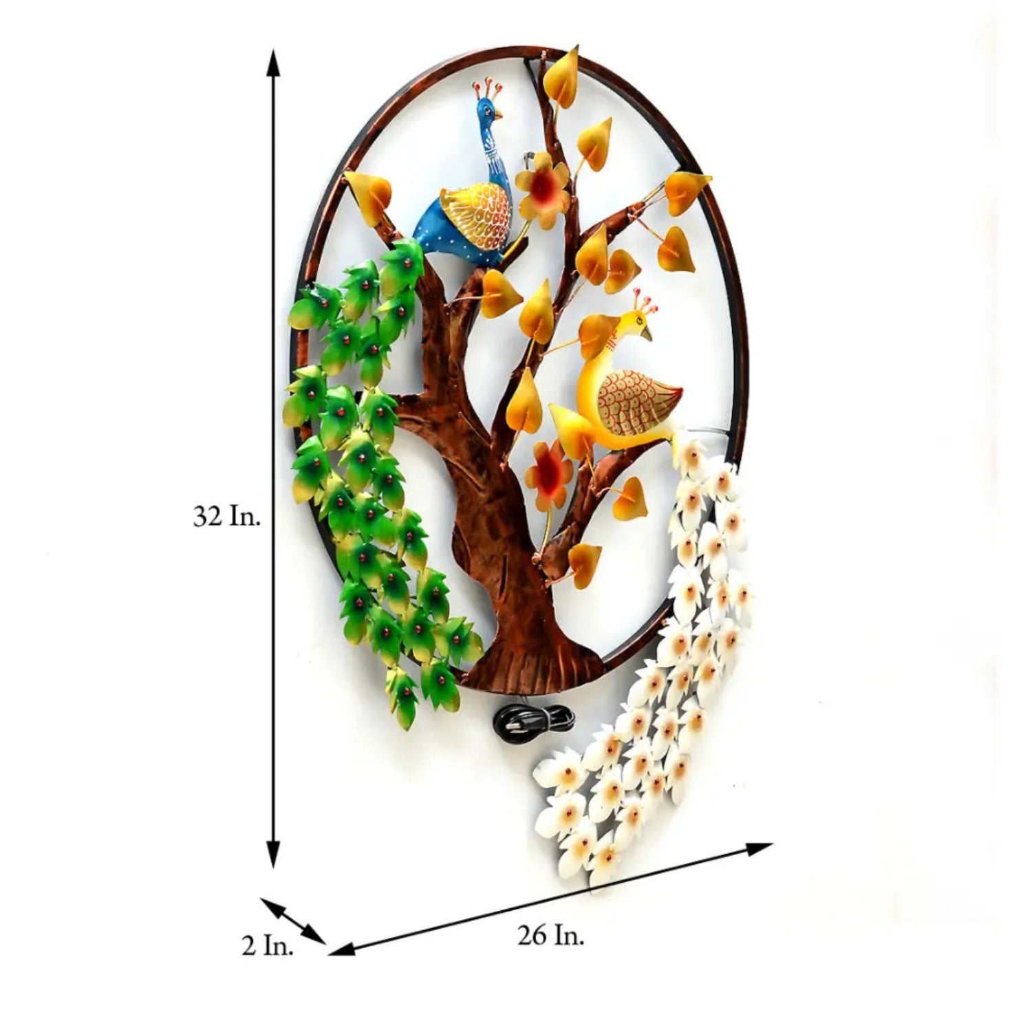 Aashly Metalen Wanddecoratie Boom met Pauwen –  Ronde Wandkunst Nature Design