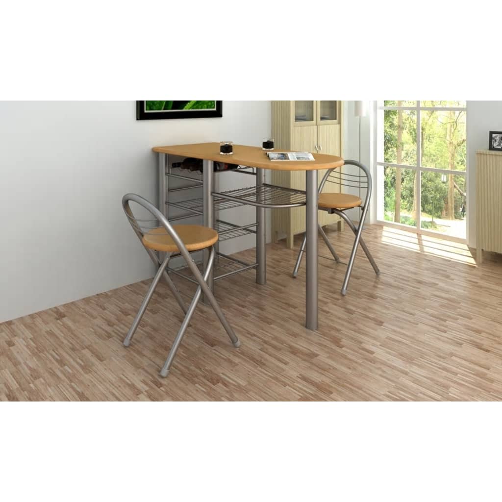 vidaXL 3-delige Barset met schappen hout en staal grijs - Aashly