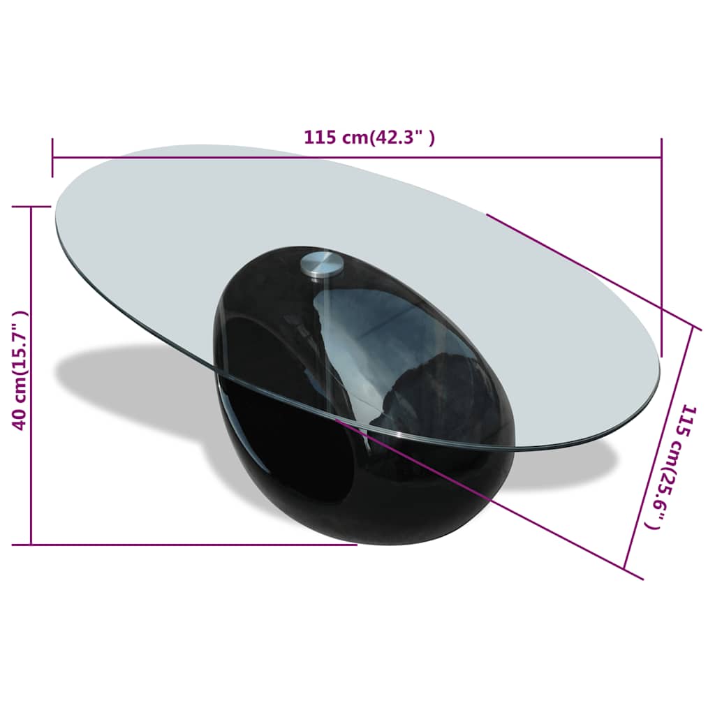 vidaXL Coffee Table with Oval Glass Tabletop High Gloss White