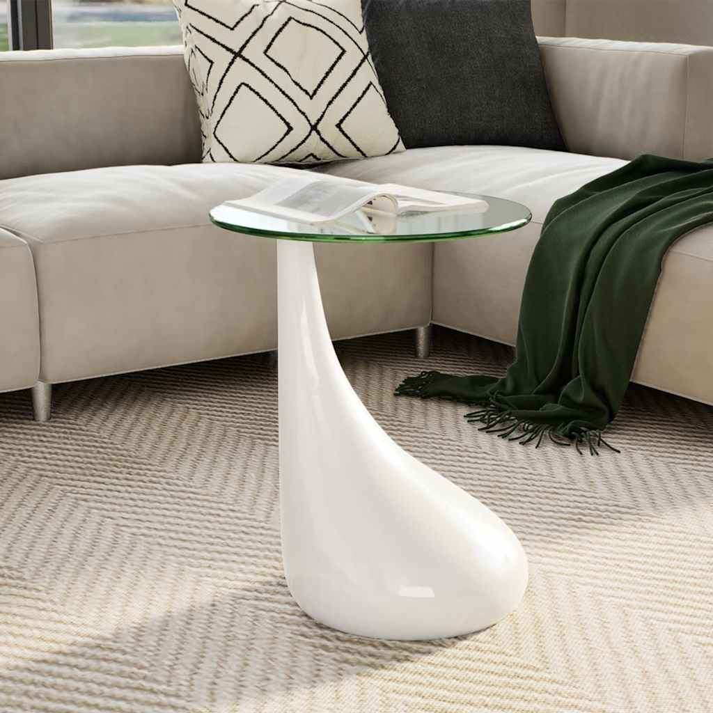 vidaXL Salontafel met rond glazen tafelblad hoogglans wit 2 st