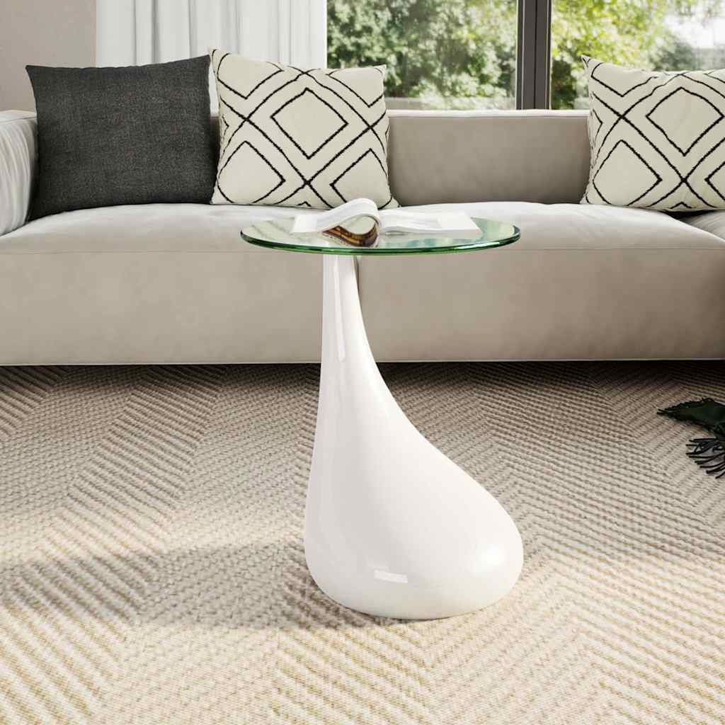 vidaXL Salontafel met rond glazen tafelblad hoogglans wit 2 st
