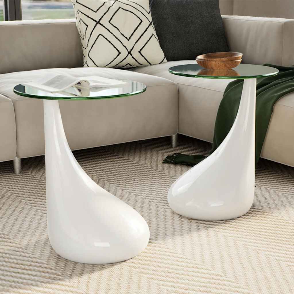 vidaXL Salontafel met rond glazen tafelblad hoogglans wit 2 st