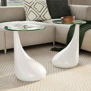 vidaXL Salontafel met rond glazen tafelblad hoogglans wit 2 st