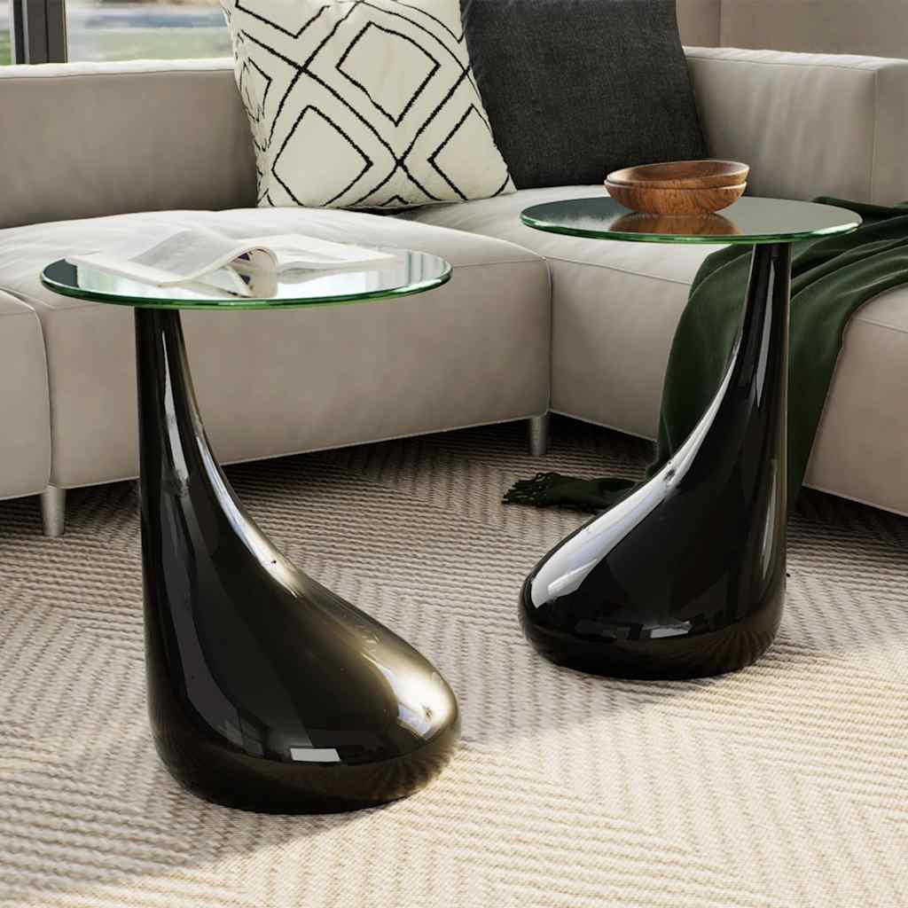 vidaXL Salontafel met rond glazen tafelblad hoogglans wit 2 st