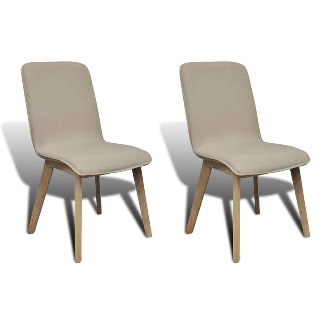 vidaXL Eetkamerstoelen 2 st stof en massief eikenhout beige