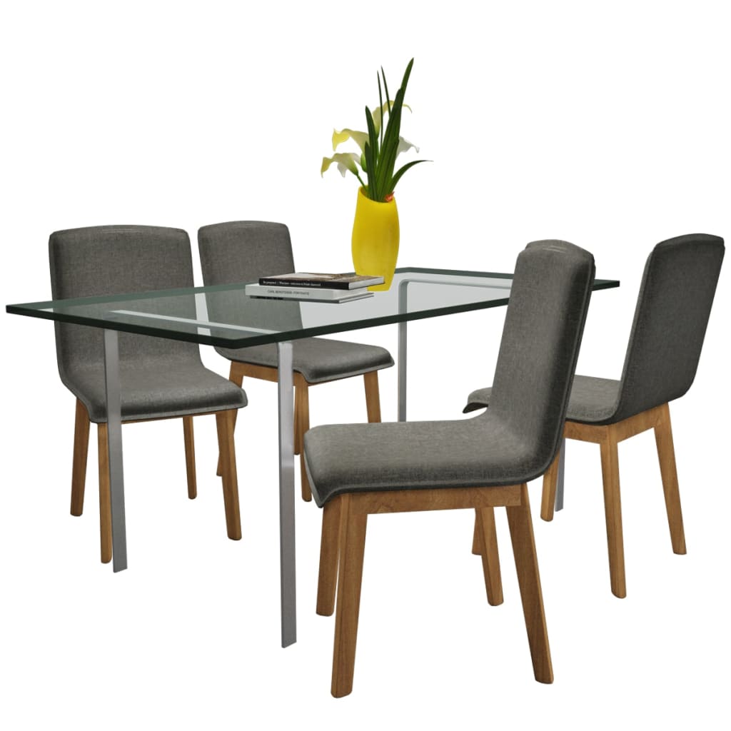 vidaXL Eetkamerstoelen 2 st stof en massief eikenhout beige