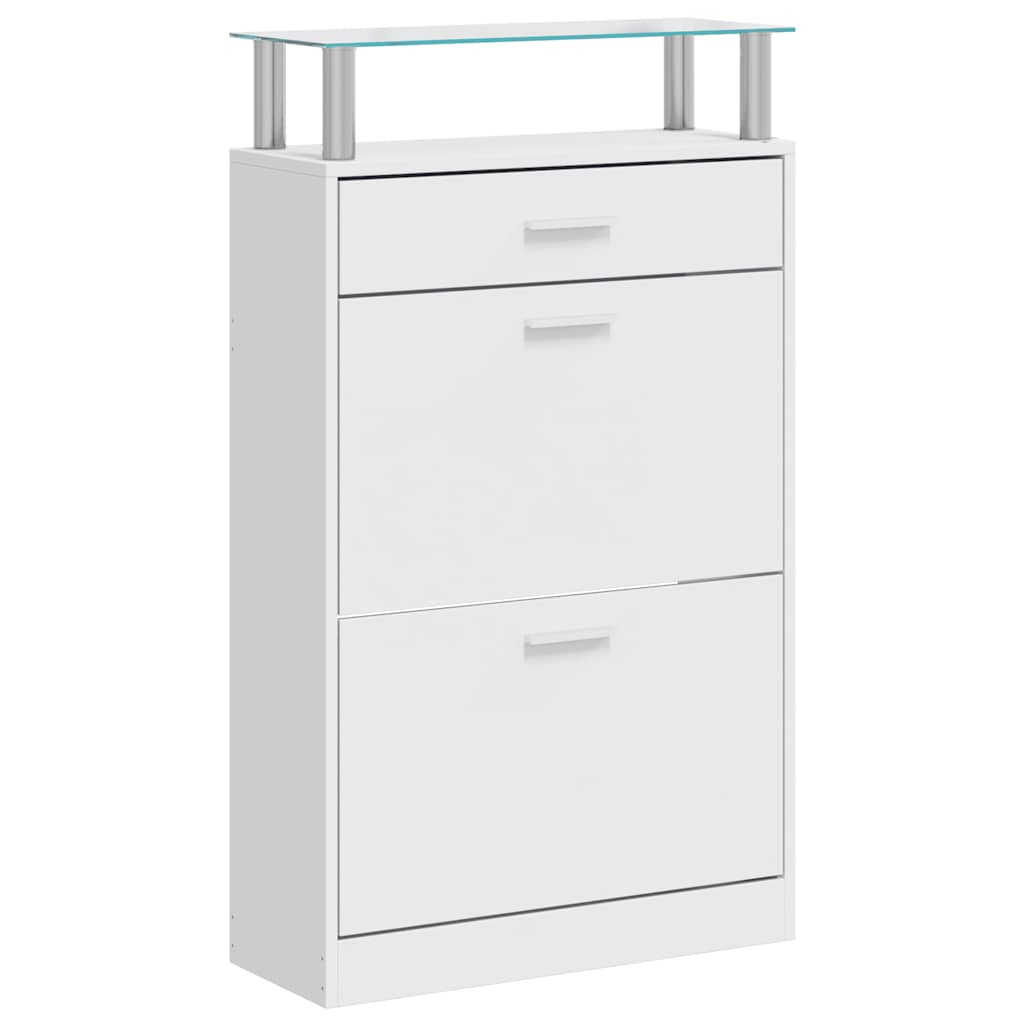 vidaXL Schoenenkast met lade en glazen schap wit hout