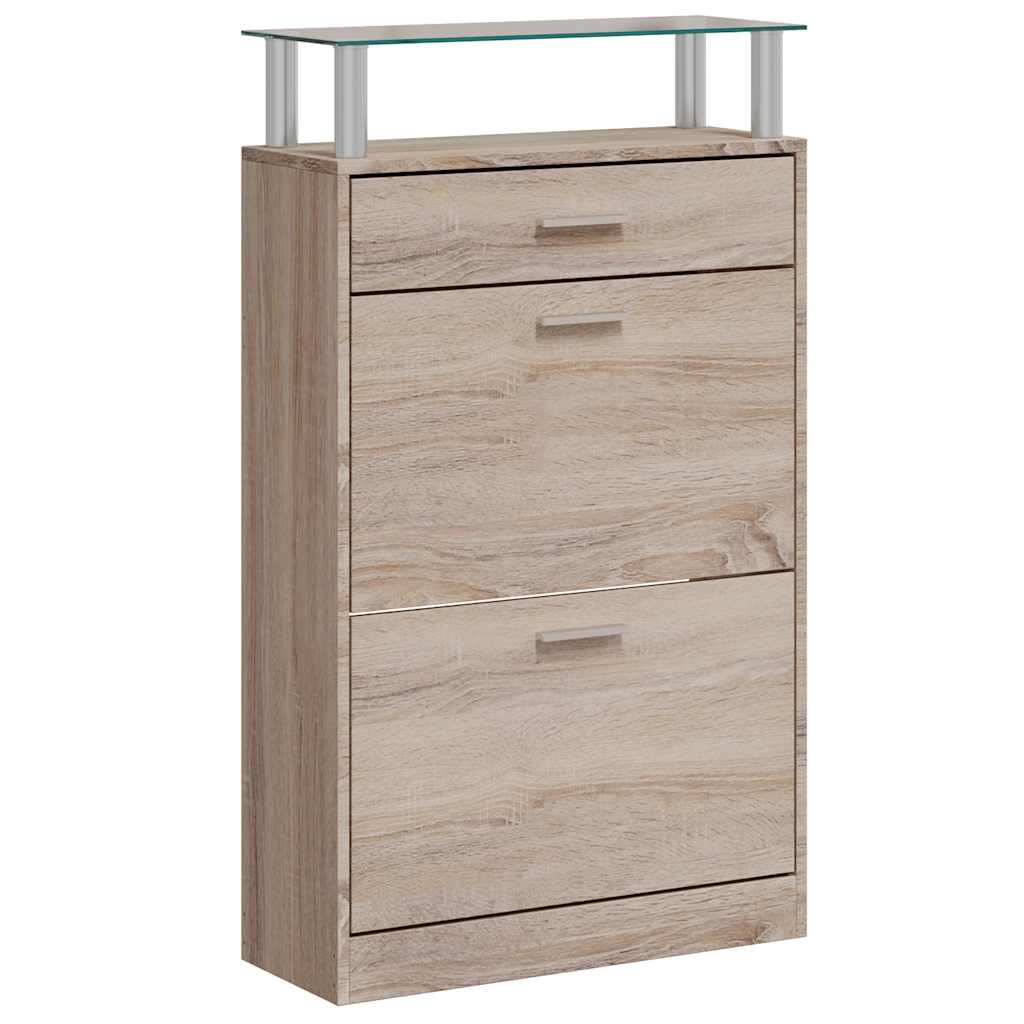 vidaXL Schoenenkast met lade en glazen schap wit hout
