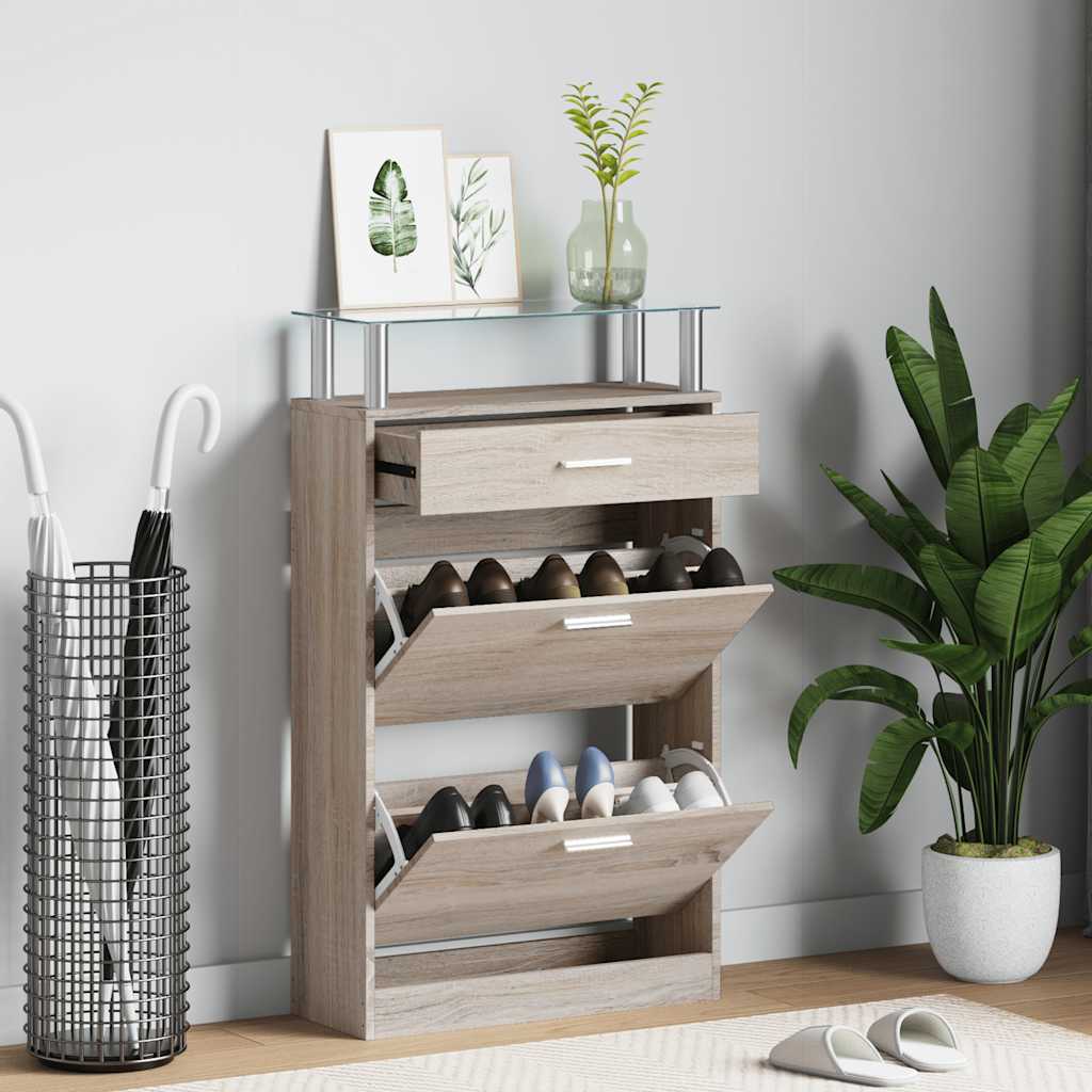 vidaXL Schoenenkast met lade en glazen schap wit hout