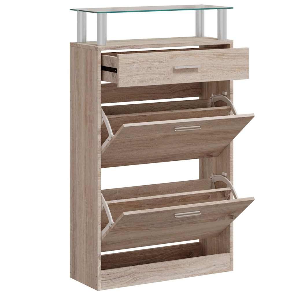 vidaXL Schoenenkast met lade en glazen schap wit hout