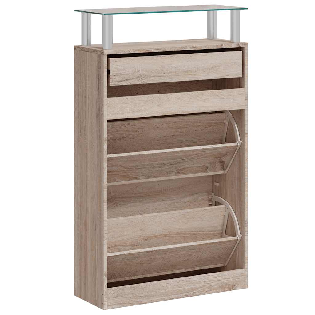 vidaXL Schoenenkast met lade en glazen schap wit hout
