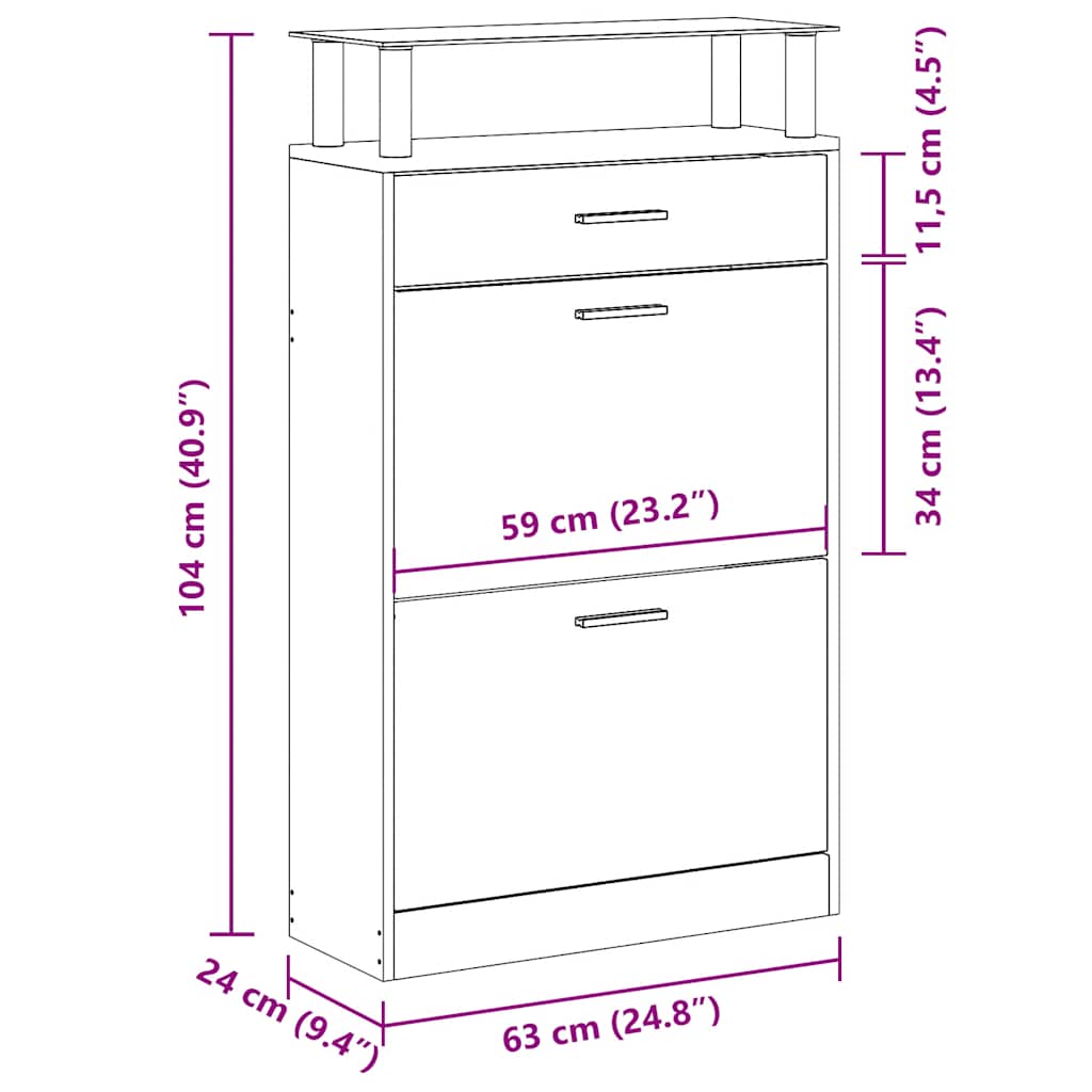 vidaXL Schoenenkast met lade en glazen schap wit hout