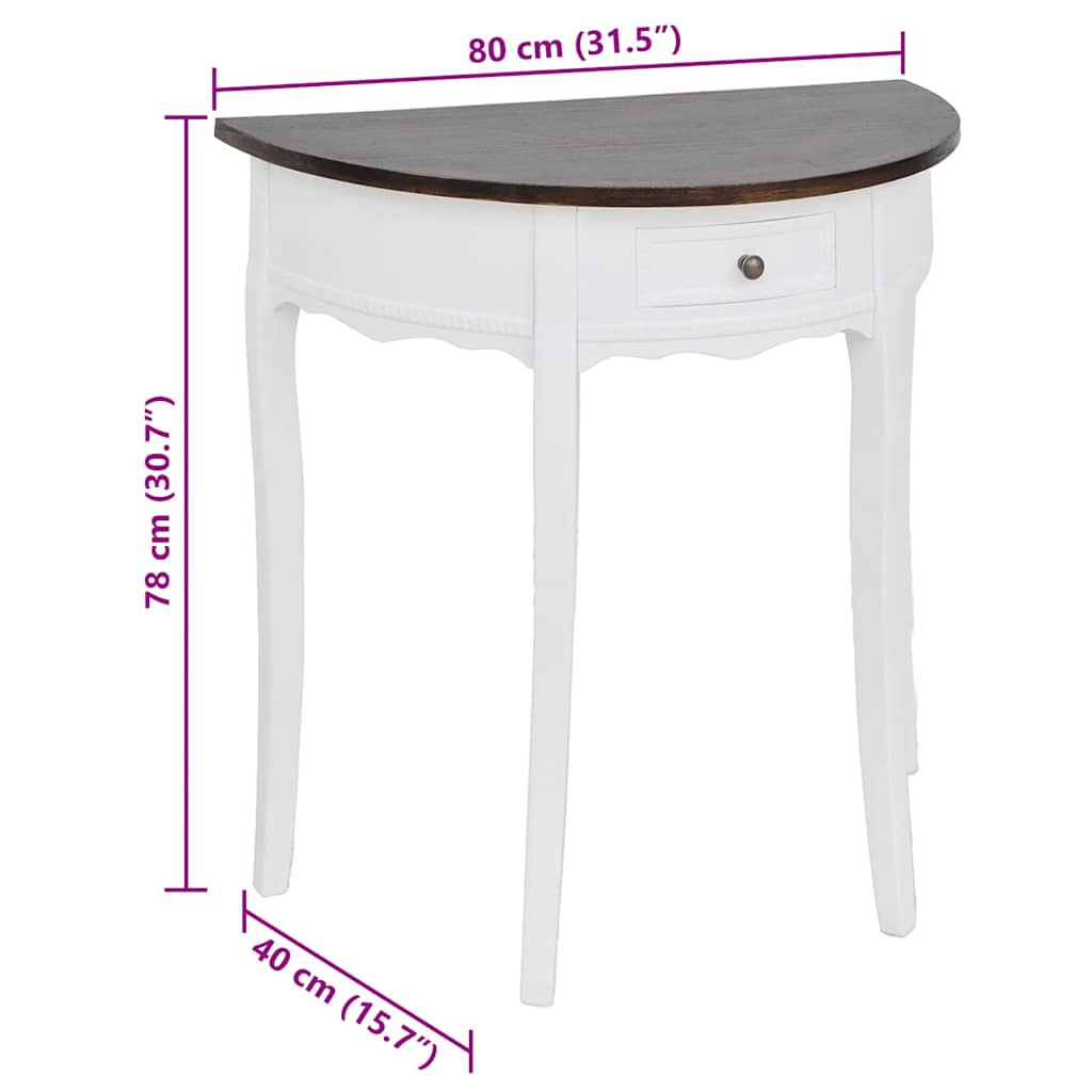vidaXL Wandtafel met lade halfrond wit