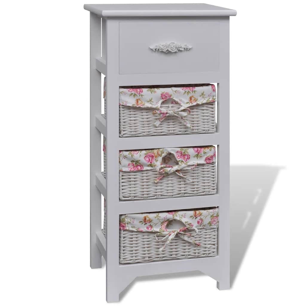 vidaXL Kast met 1 lade en 3 manden paulowniahout wit - Aashly