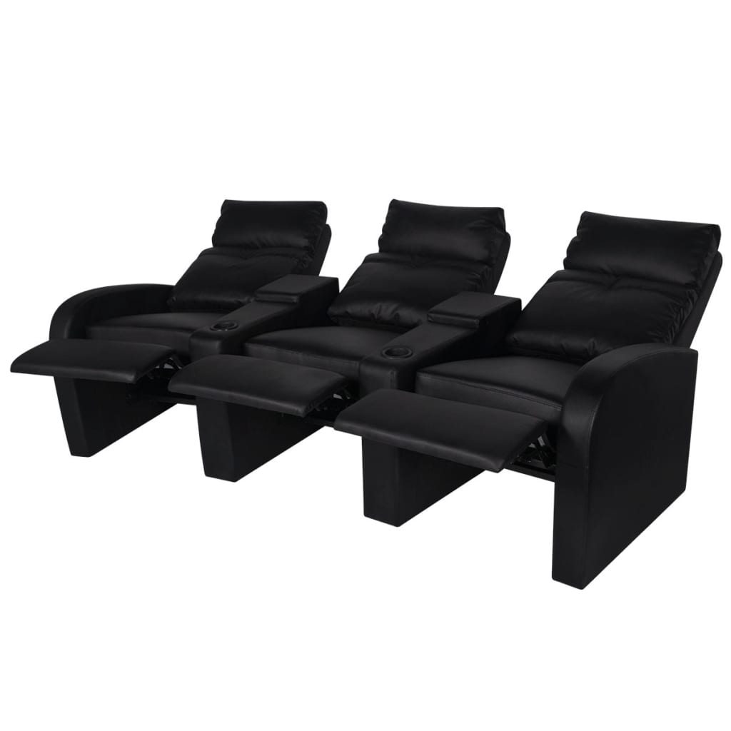 vidaXL Driedubbele relaxfauteuil met middenleuning kunstleer zwart