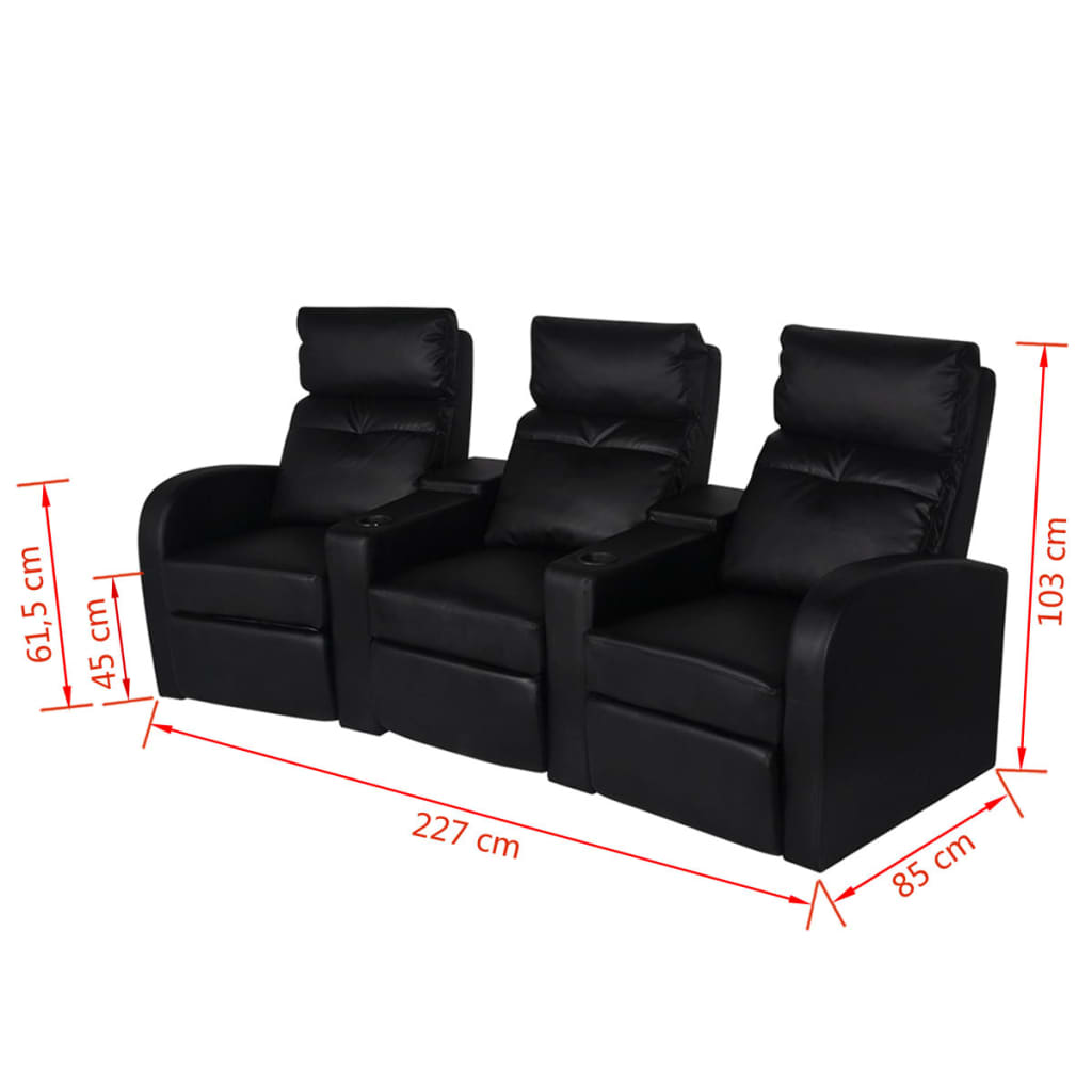 vidaXL Driedubbele relaxfauteuil met middenleuning kunstleer zwart