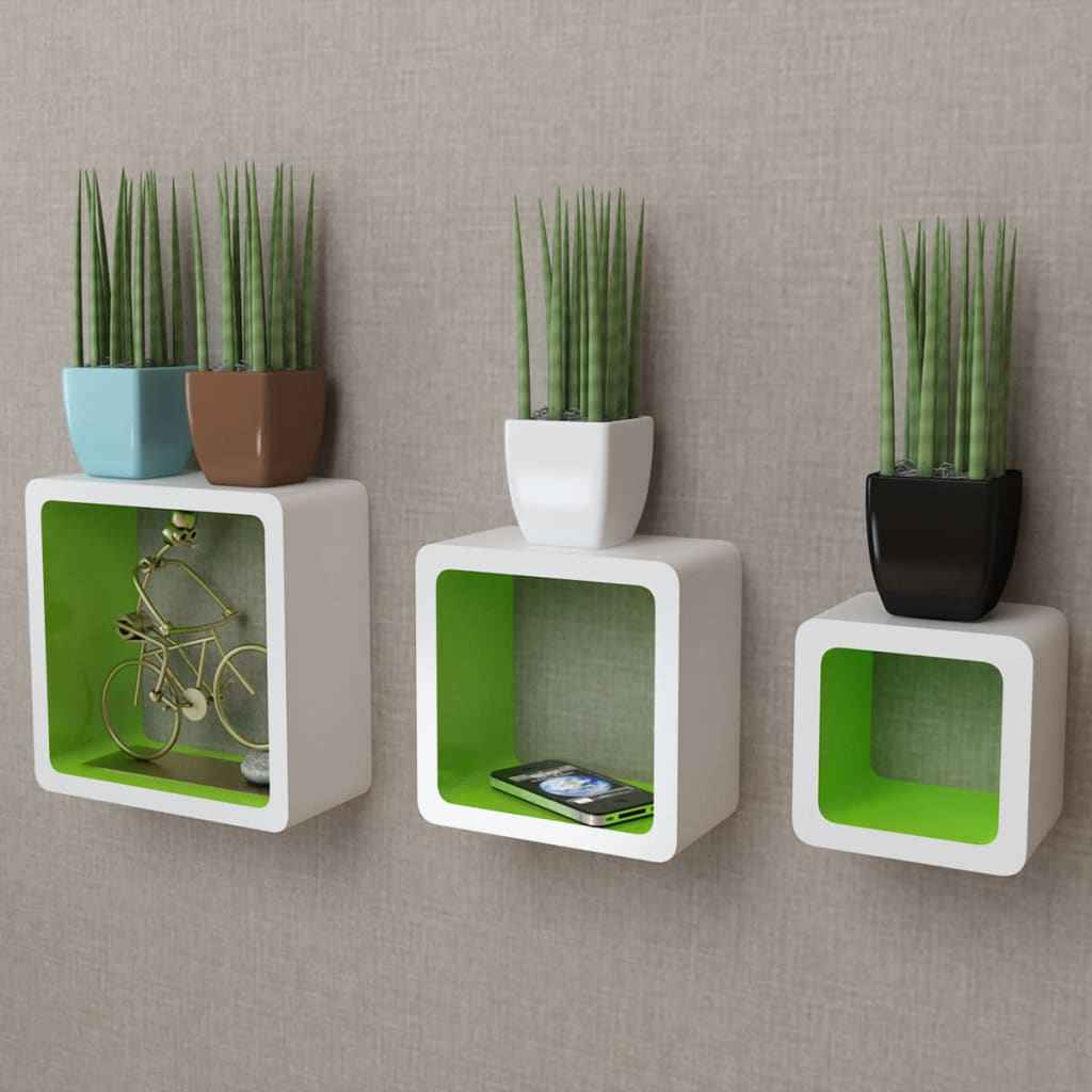 Wandplanken kubus MDF zwevend voor boeken/dvd wit-zwart 3 st