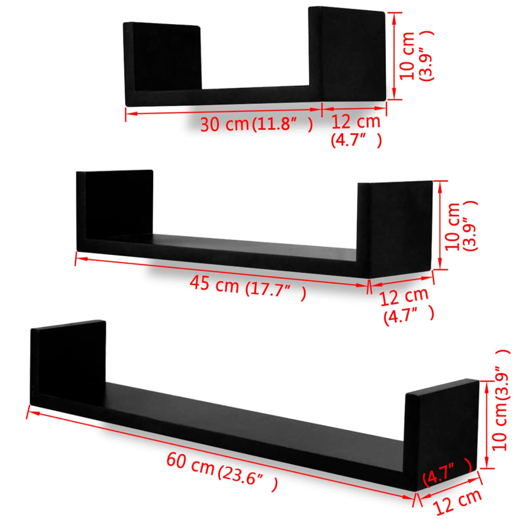 vidaXL 3 st Wandschappen U-vormig MDF wit