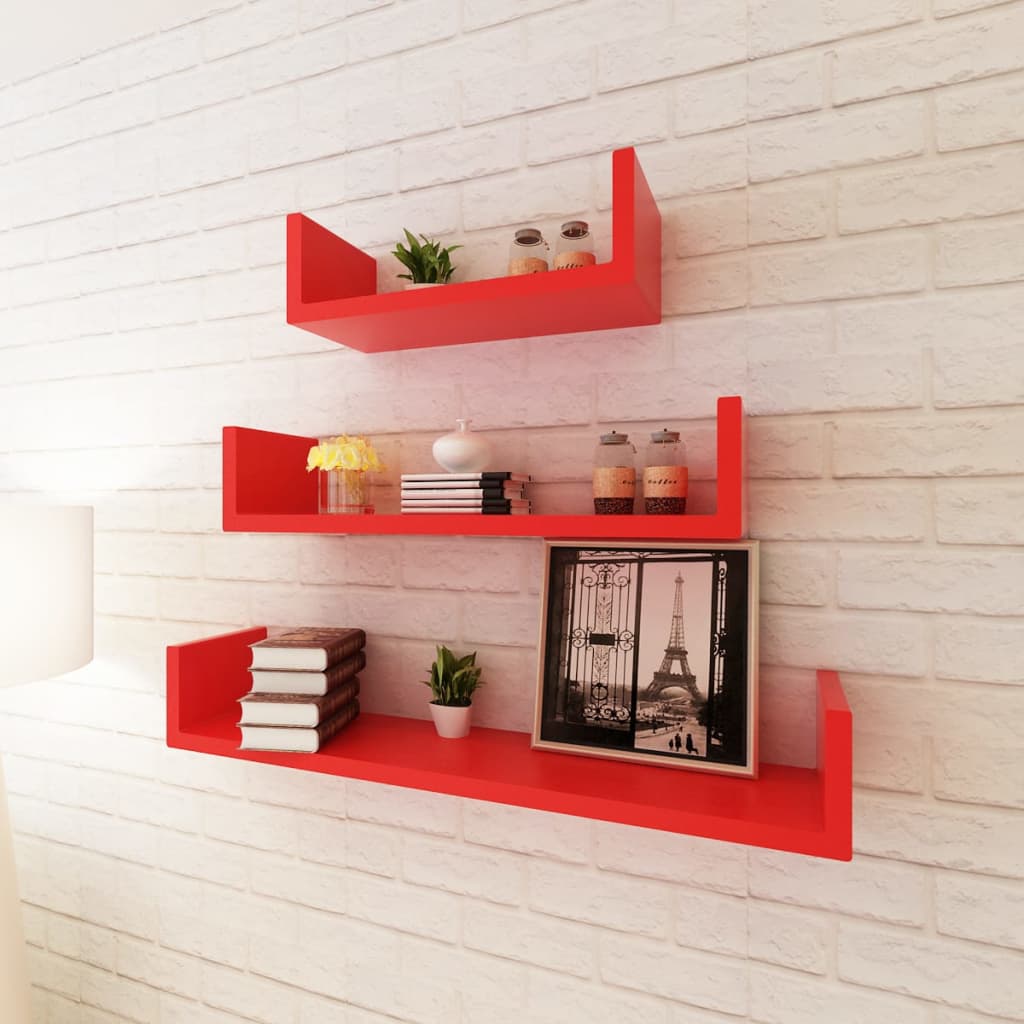 vidaXL 3 st Wandschappen U-vormig MDF wit