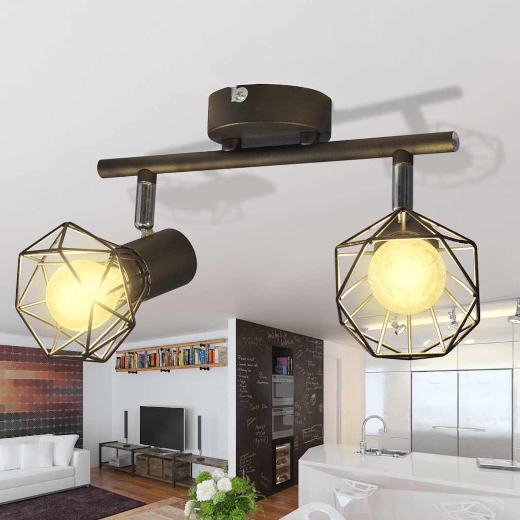 vidaXL Plafondlamp met 2 LED's industriële stijl zwart