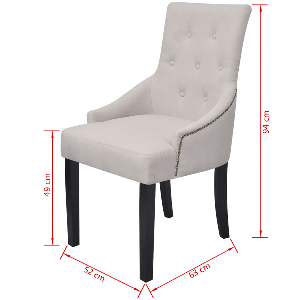 vidaXL Eetkamerstoelen 2 st stof crèmegrijs