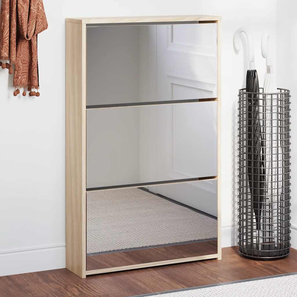 vidaXL Schoenenkast tweelaags met spiegel 63x17x67 cm eiken
