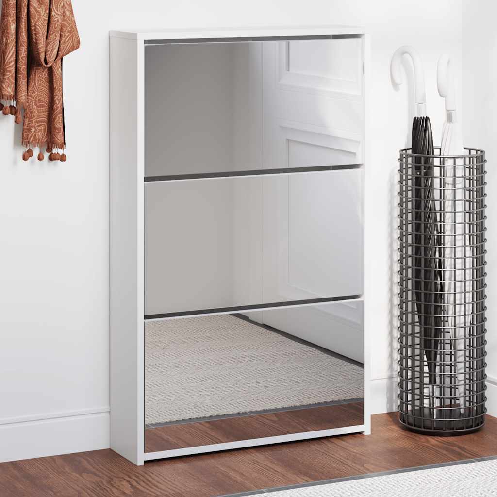 vidaXL Schoenenkast tweelaags met spiegel 63x17x67 cm eiken