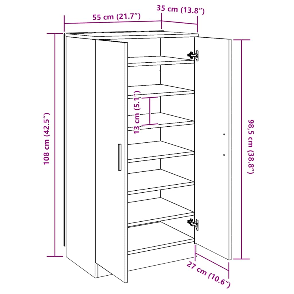 vidaXL Schoenenkast 7 planken eiken
