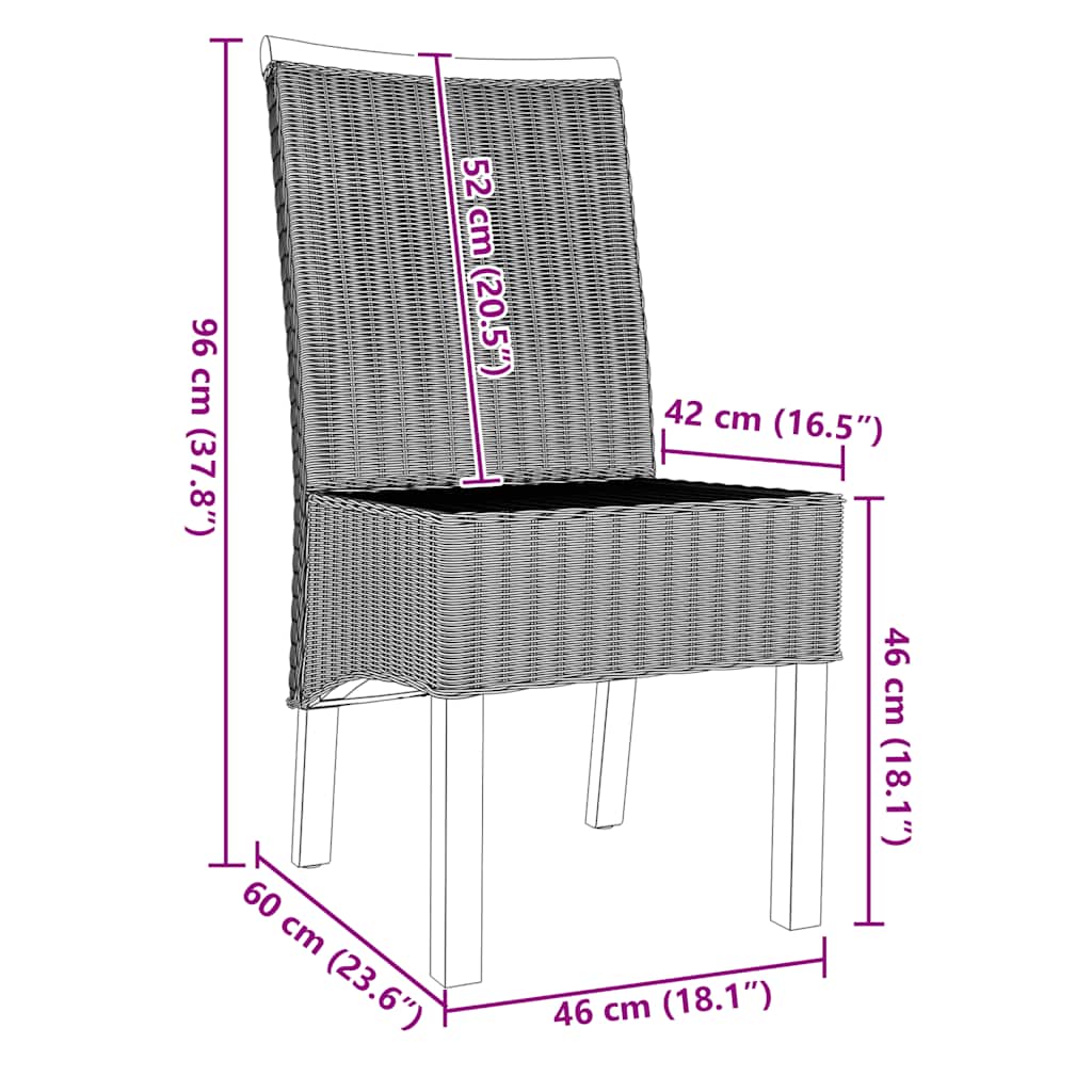 vidaXL Eetkamerstoelen 2 st natuurlijk rattan bruin