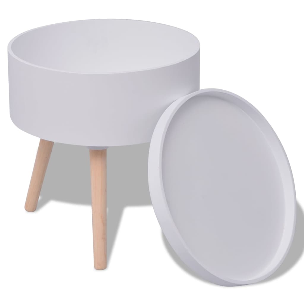 vidaXL Bijzettafel met dienblad rond 39,5x44,5 cm wit