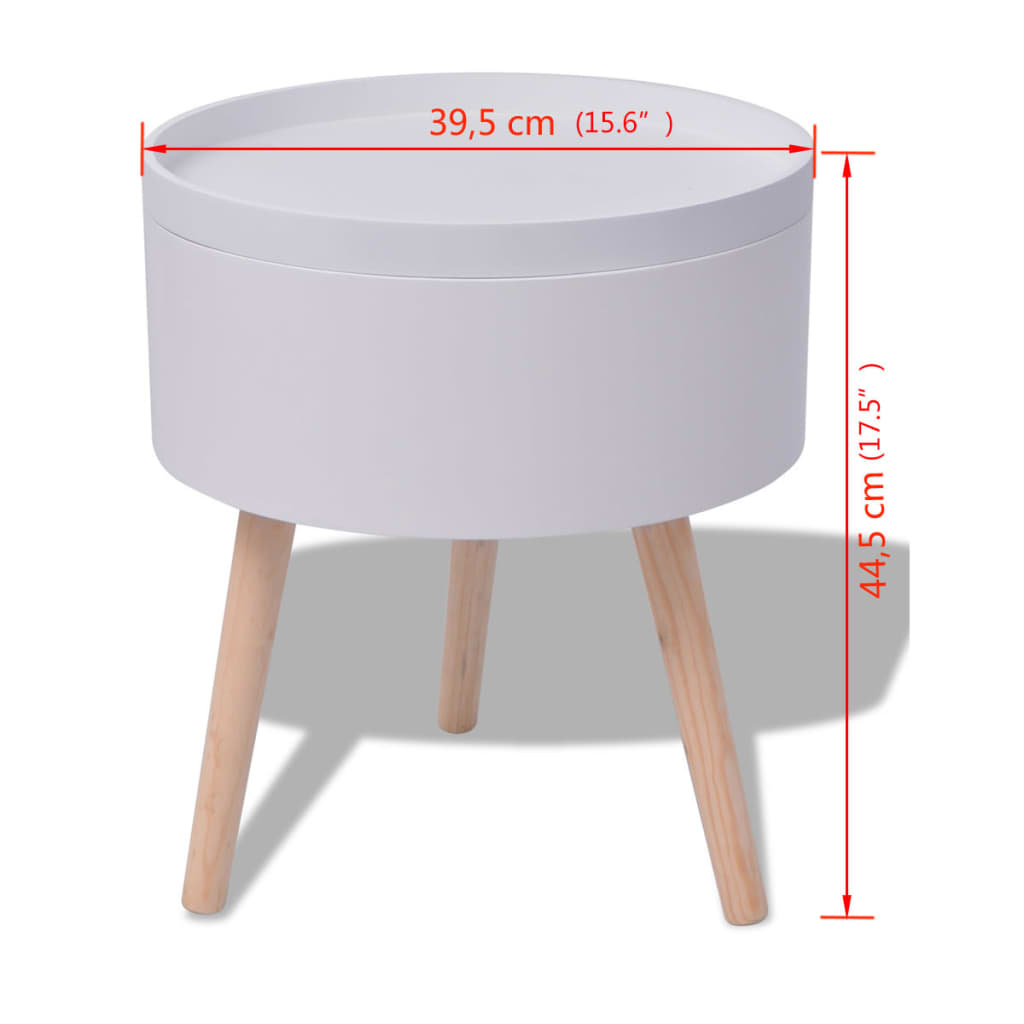 vidaXL Bijzettafel met dienblad rond 39,5x44,5 cm wit