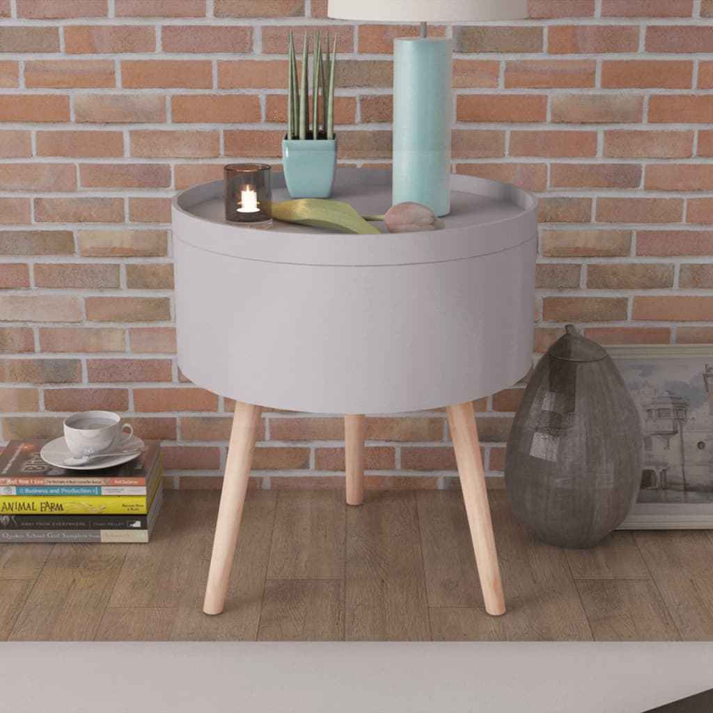 vidaXL Bijzettafel met dienblad rond 39,5x44,5 cm wit