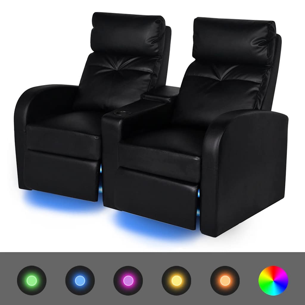 vidaXL LED Dubbele leunstoel 2-zits kunstleer zwart