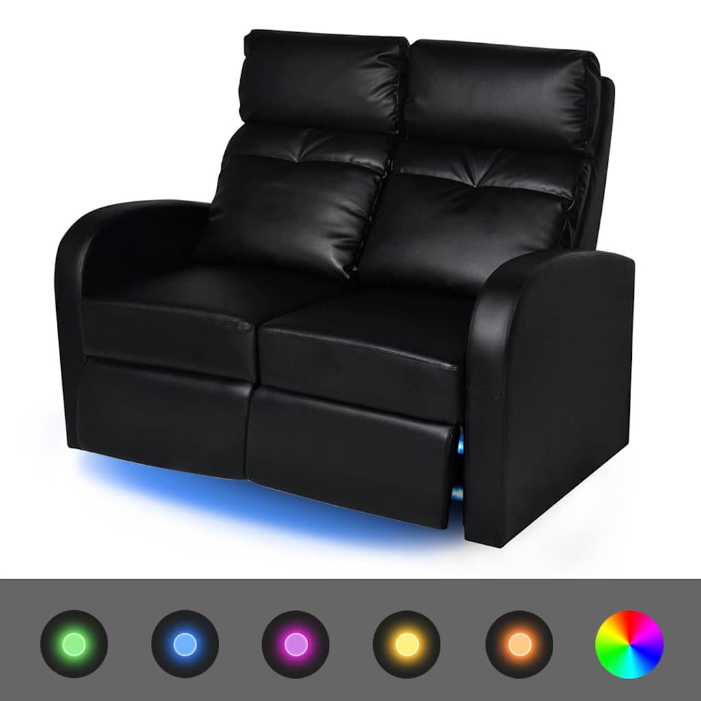 vidaXL LED Dubbele leunstoel 2-zits kunstleer zwart