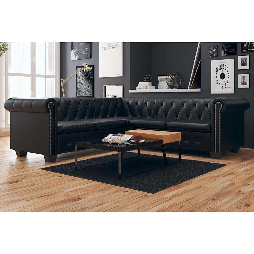 vidaXL Hoekbank 5-zits Chesterfield-stijl kunstleer wit