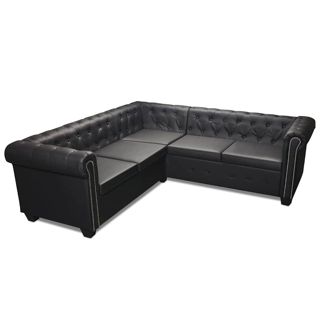 vidaXL Hoekbank 5-zits Chesterfield-stijl kunstleer wit