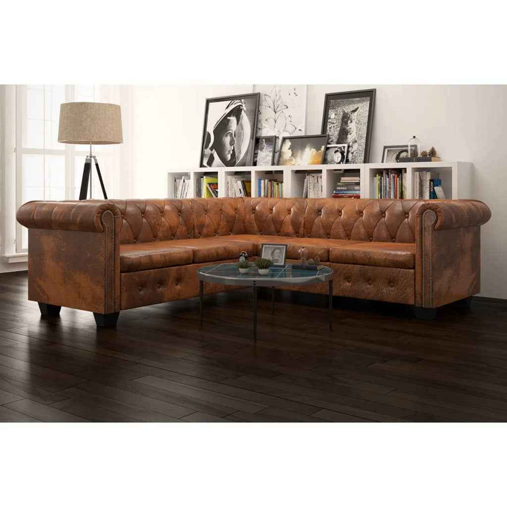 vidaXL Hoekbank 5-zits Chesterfield-stijl kunstleer wit