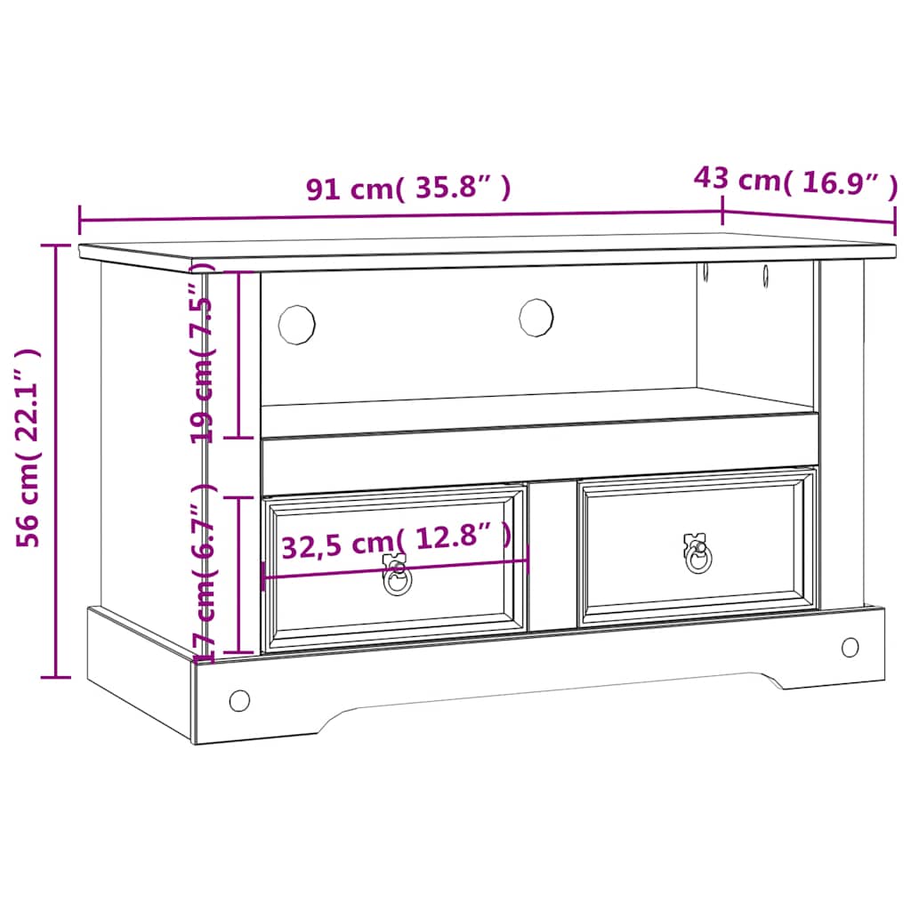 vidaXL Tv-meubel 91x43x56 cm Mexicaans grenenhout Corona-stijl wit