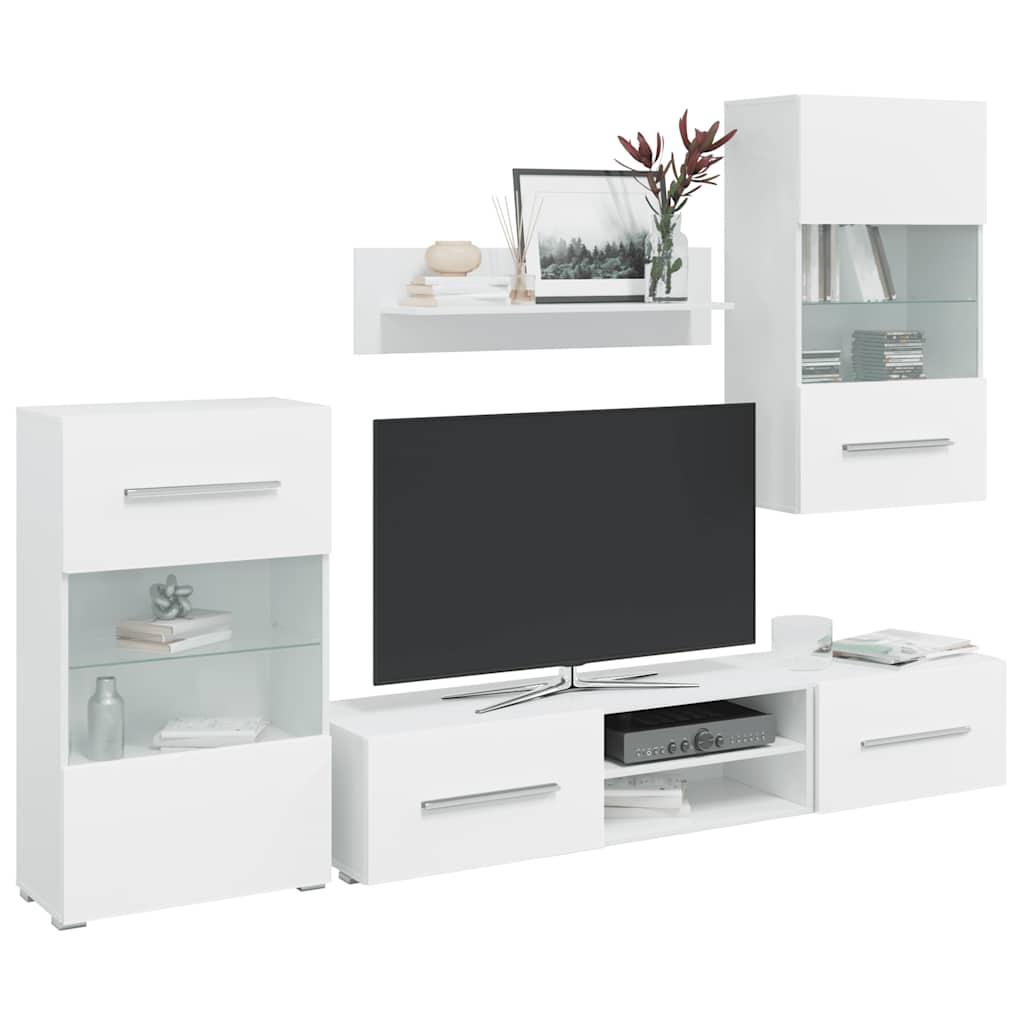 vidaXL Muurvitrine tv-meubel met LED-verlichting wit 5-delig