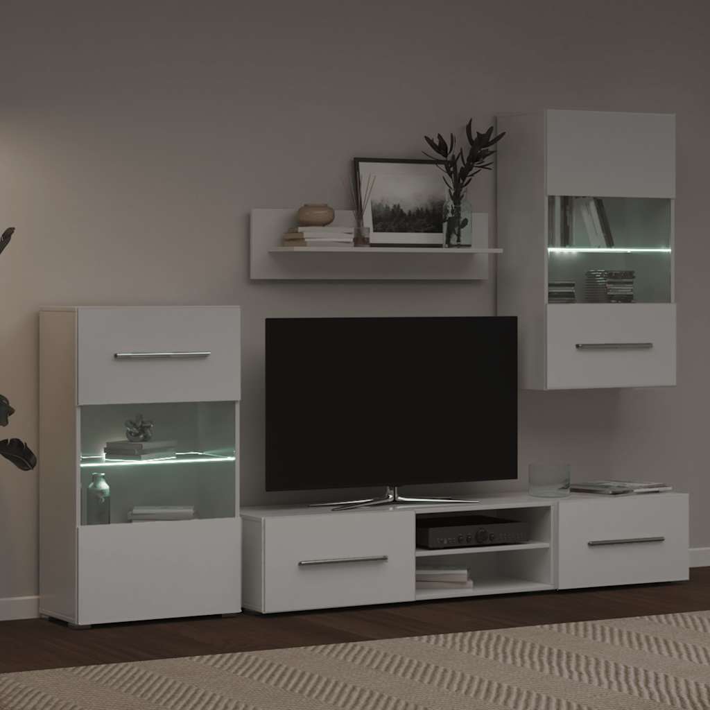 vidaXL Muurvitrine tv-meubel met LED-verlichting wit 5-delig