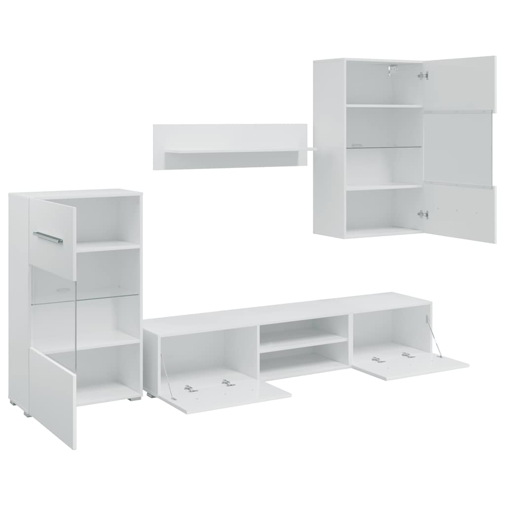 vidaXL Muurvitrine tv-meubel met LED-verlichting wit 5-delig