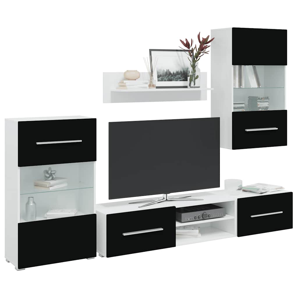 vidaXL Muurvitrine tv-meubel met LED-verlichting wit 5-delig