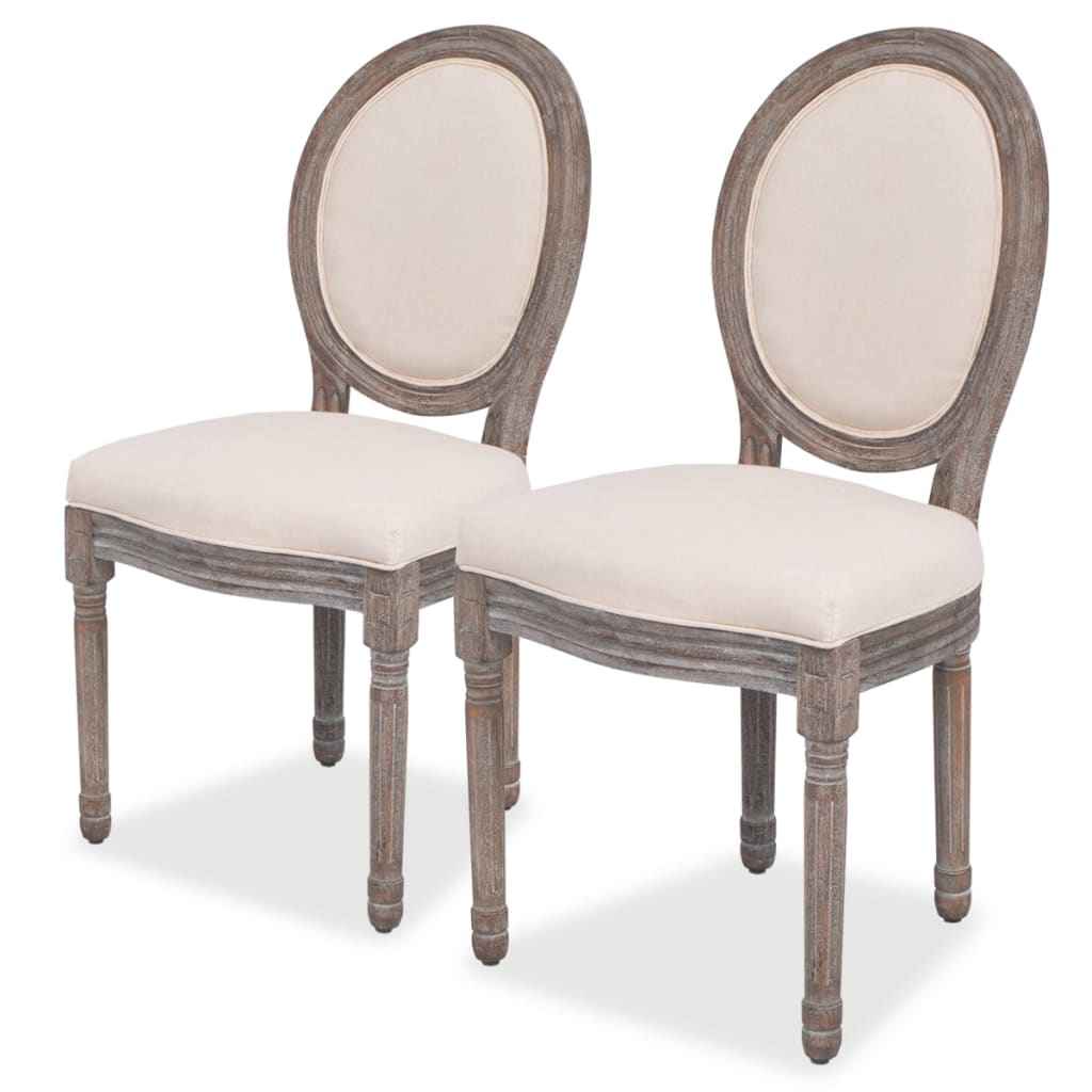 vidaXL Eetkamerstoelen 2 st stof crèmekleurig