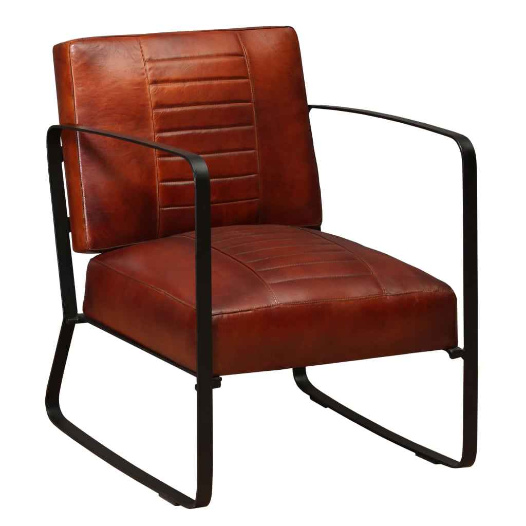 vidaXL Loungestoel echt geitenleer en canvas bruin