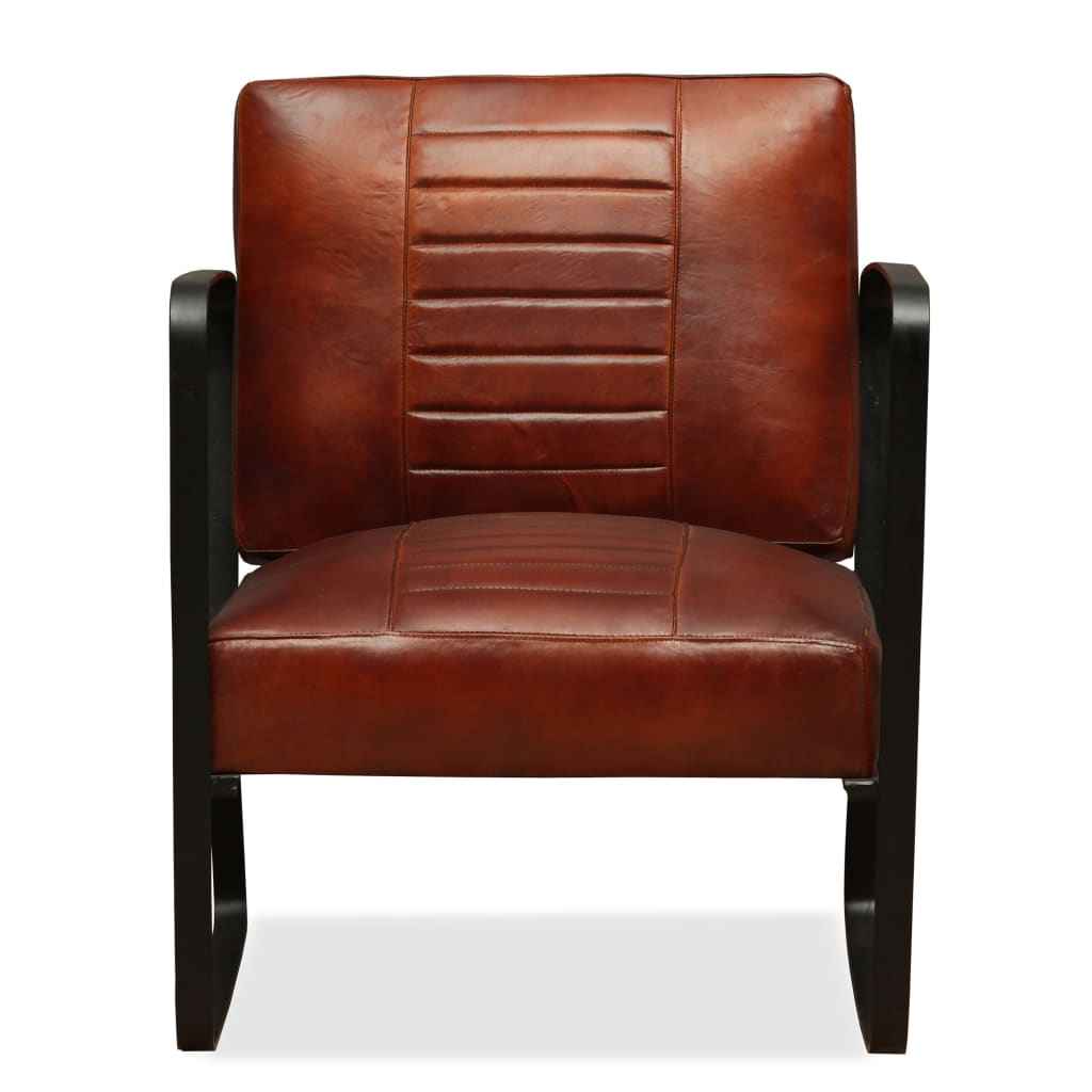 vidaXL Loungestoel echt geitenleer en canvas bruin