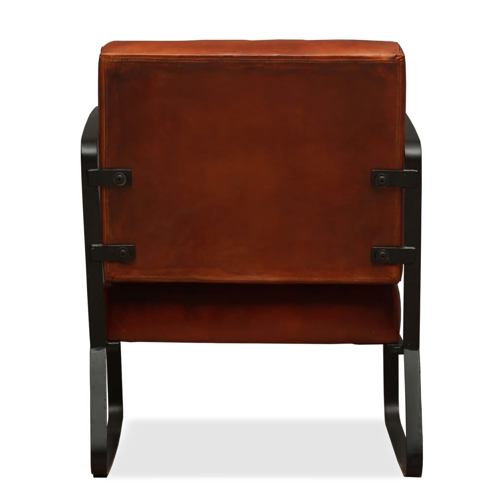 vidaXL Loungestoel echt geitenleer en canvas bruin