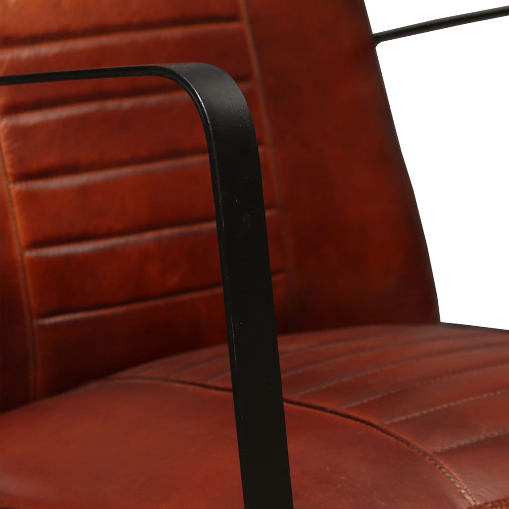 vidaXL Loungestoel echt geitenleer en canvas bruin