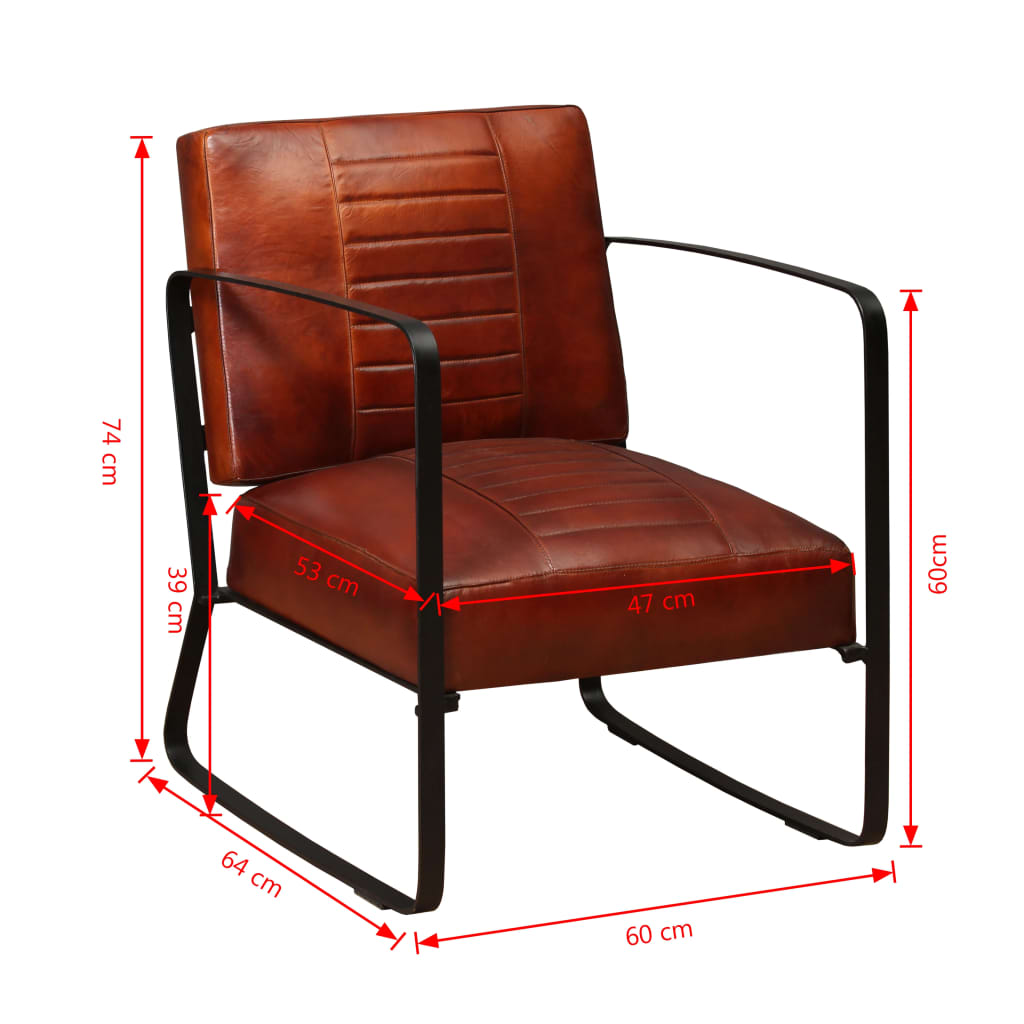 vidaXL Loungestoel echt geitenleer en canvas bruin